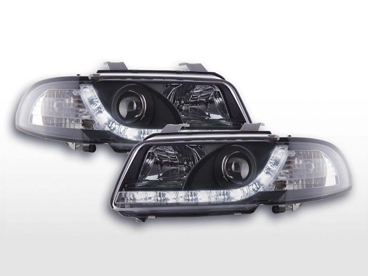 Scheinwerfer Set Daylight LED Tagfahrlicht Audi A4 B5 8D 94-99 schwarz Scheinwerfer Set Daylight LED Tagfahrlicht Audi A4 B5 8D 94-99 schwarz